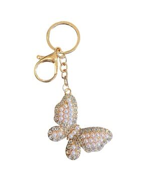 Gold Butterfly Key Charm with Pearl Accents